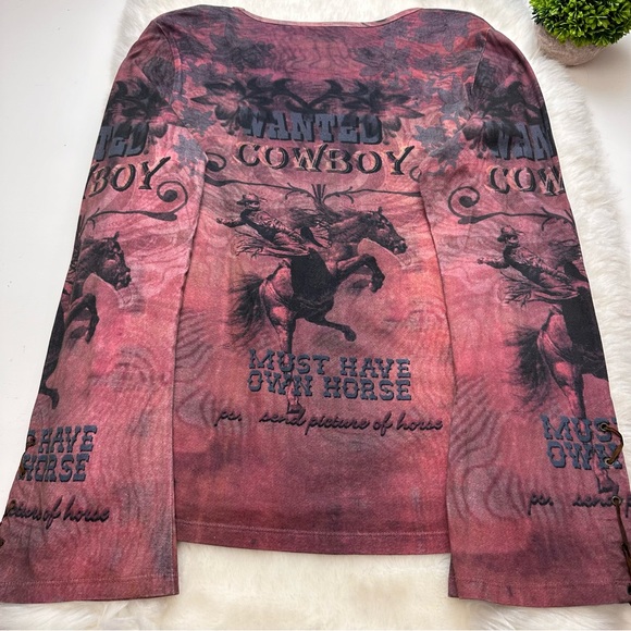 Bit & Bridle Cowboy Wanted Long Sleeve Shirt Size L - Picture 6 of 10